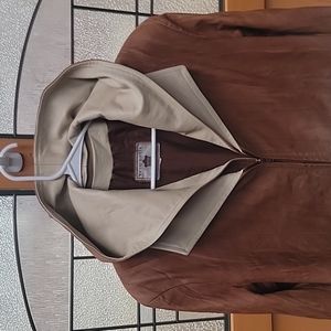 Full Length Vera Pelle Brown/White Leather Women's Coat, Made in Italy, Size M